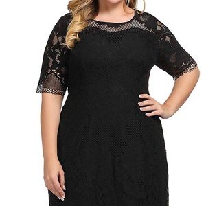 Plus Size Lined Floral Lace Dress - Knee Length